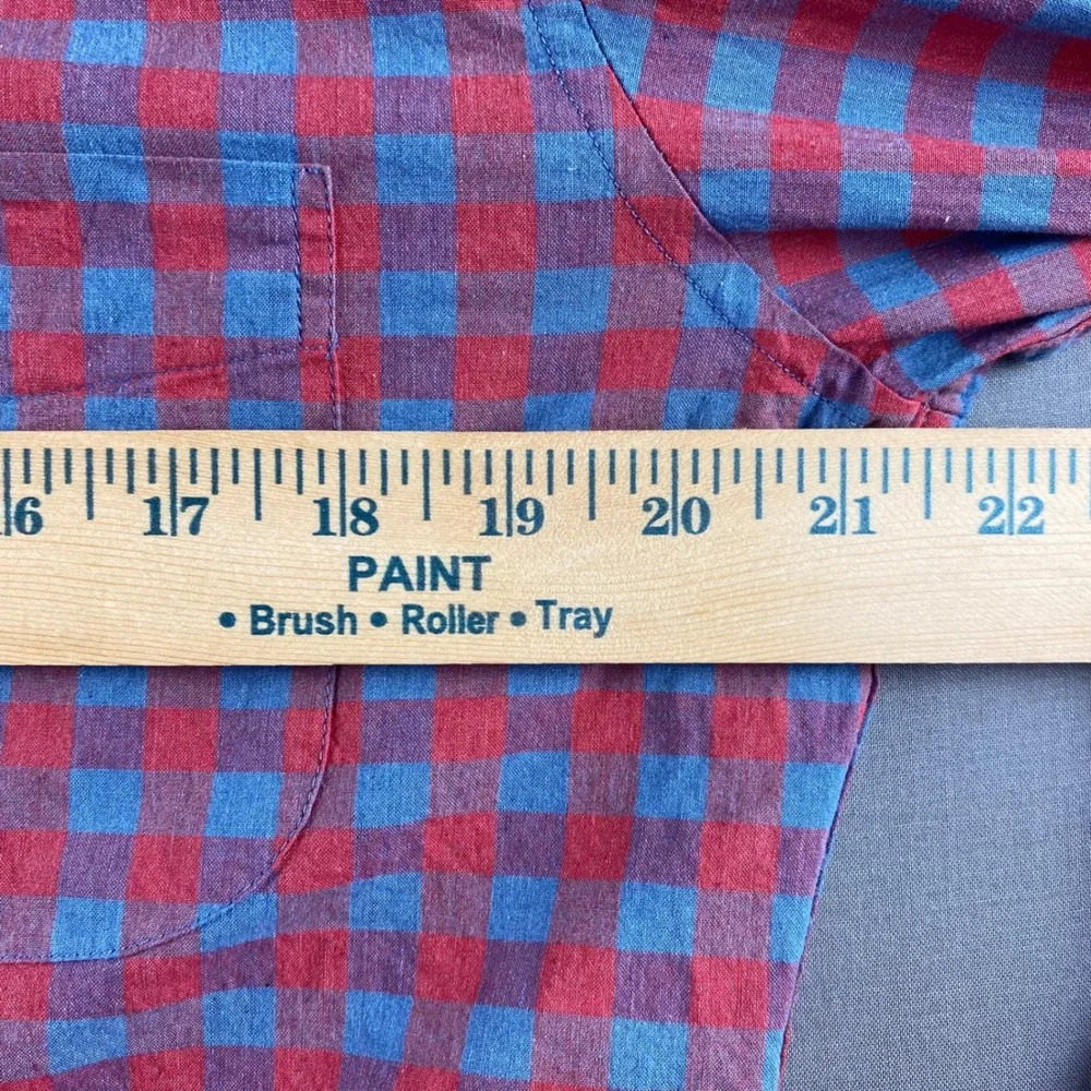J Crew Slim Fit Organic Cotton‎ Gingham Button Down Shirt Men Size M Red Blue